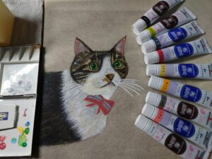 布に猫さんの絵を描く🖌🎨